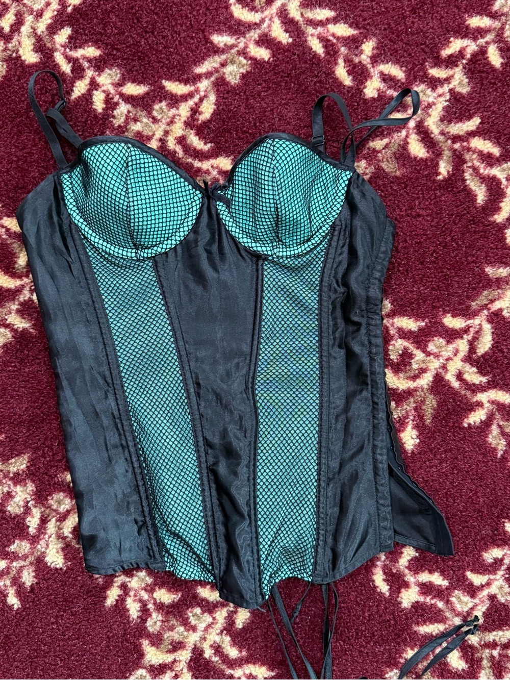 Frederick’s Black and Teal Bustier Top